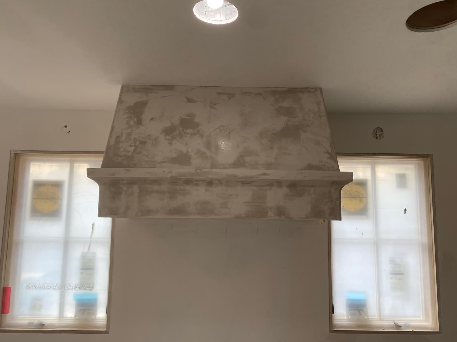 Custom plaster range hood, alternate angle